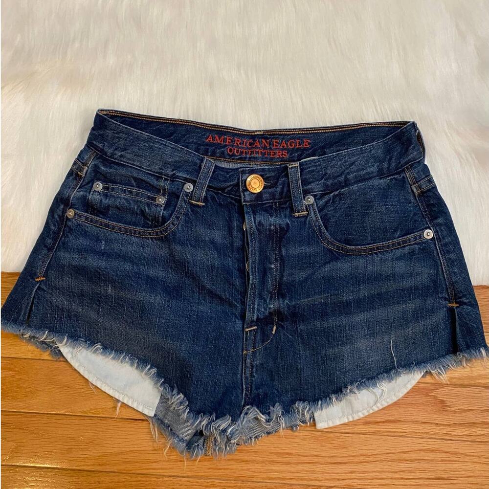 American Eagle Vintage Hi-Rise Shortie Button Fly Made in USA Cut-Off Jean Short